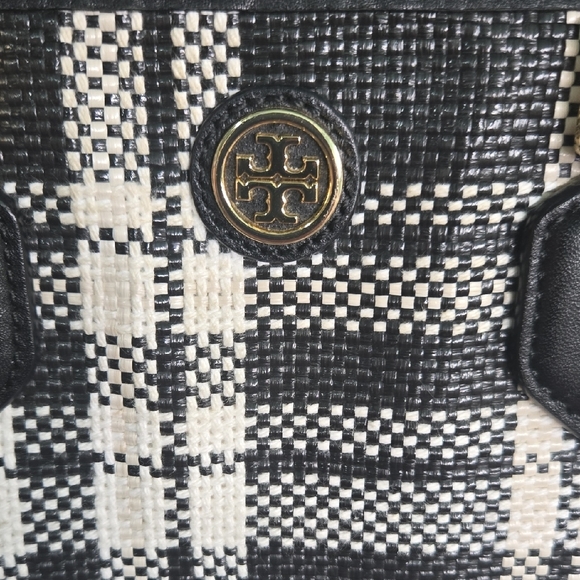 *SALE PRICE Tory Burch Black and Cream Checkered Satchel EUC - Picture 6 of 16
